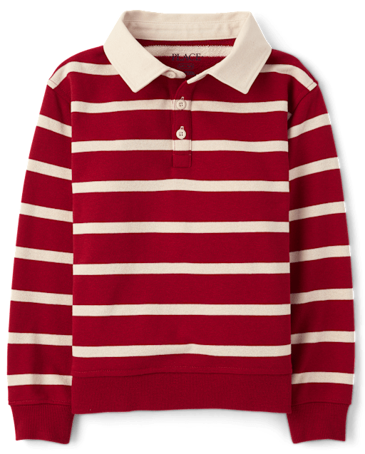 Boys Striped French Terry Rugby Polo