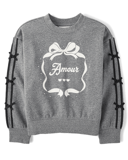 Girls Embellished Bow Premium Fleece Sweatshirt