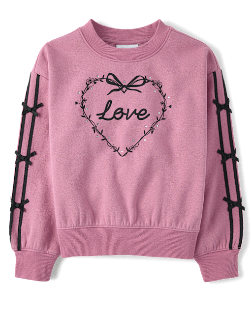 Girls Embellished Bow Premium Fleece Sweatshirt