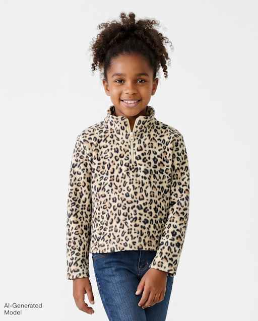 Girls Print Microfleece Half Zip Pullover