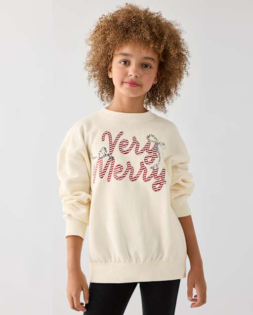 Girls Embellished Holiday Premium Fleece Sweatshirt