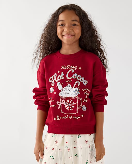 Girls Embellished Holiday Premium Fleece Sweatshirt