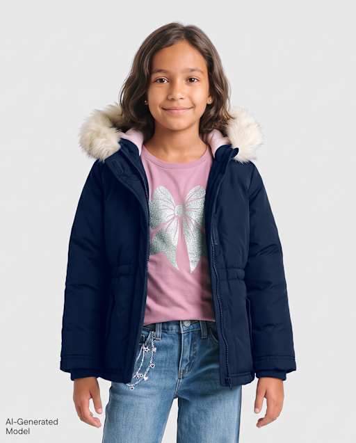 Girls Microfleece Lined Hooded Parka Jacket