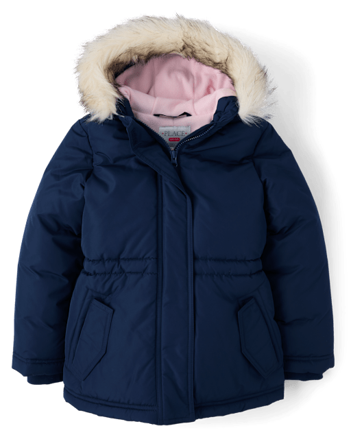 Girls Microfleece Lined Hooded Parka Jacket