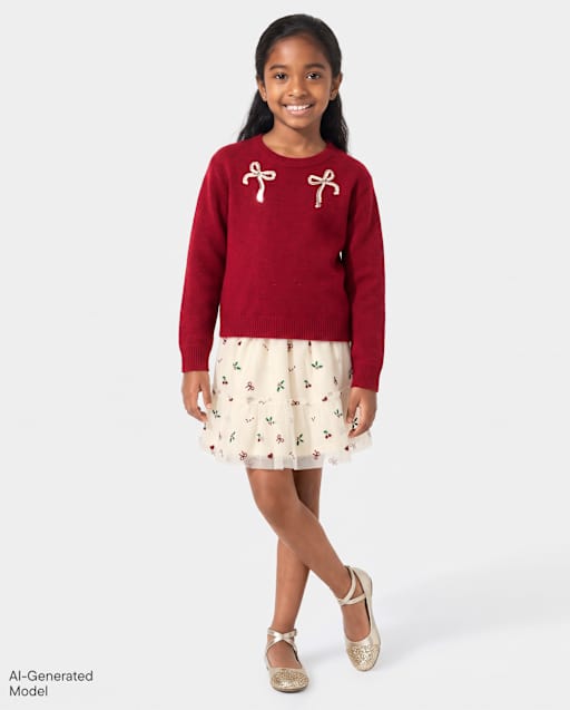 Girls Christmas Mesh Ruffle Skirt