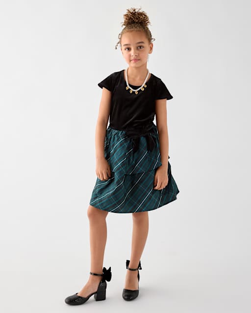 Girls Plaid Tiered Dress
