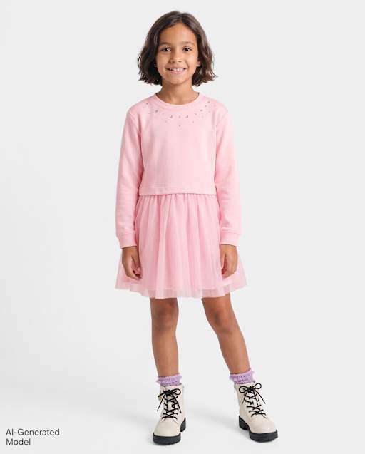 Girls Embellished Sweatshirt Dress