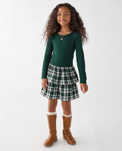 Girls Plaid Fit And Flare Dress