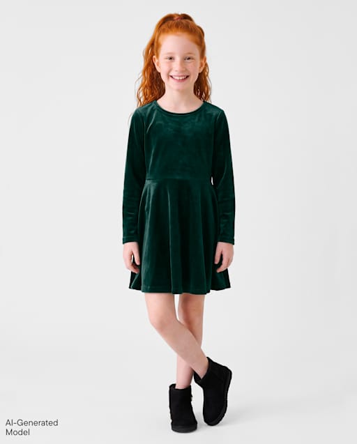 Girls Velour Bow Back Dress