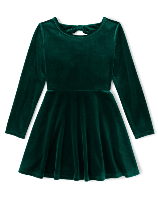 Girls Velour Bow Back Dress