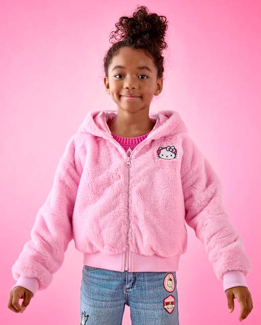 \Veste bomber en fausse fourrure brodée Hello Kitty® pour filles\