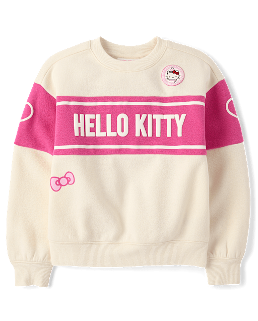 Girls Hello KittyÂ® Puff Print Colorblock Premium Fleece Sweatshirt
