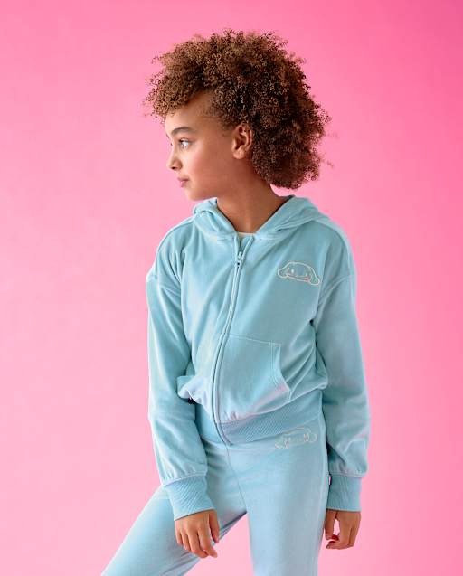 Girls Hello KittyÂ® Rhinestone Velour Zip Up Hoodie