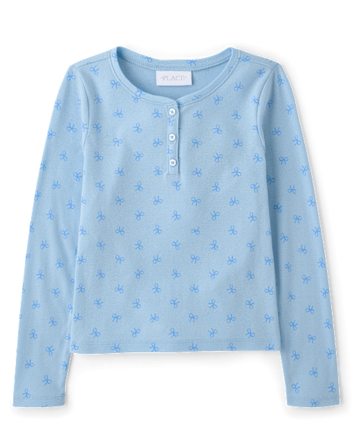 Girls Print Ribbed Henley Top