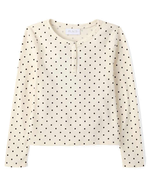 Girls Print Ribbed Henley Top