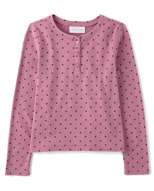 Girls Polka Dot Ribbed Henley Top