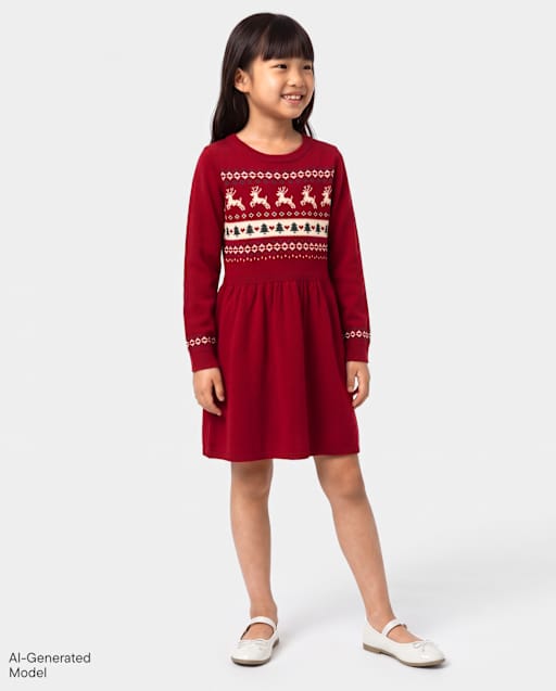 Girls Christmas Fairisle Sweater Dress