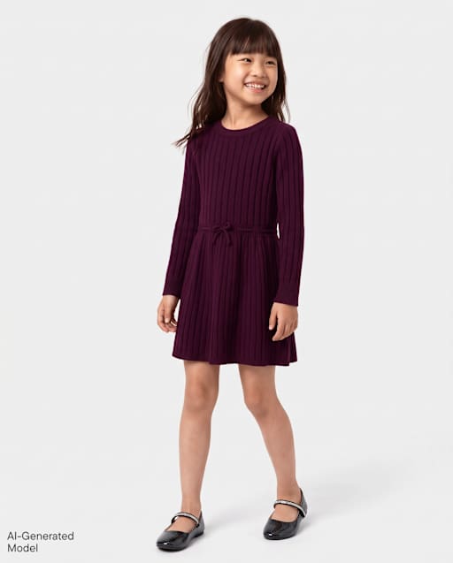 Girls Shimmer Ribbed Sweater Dress