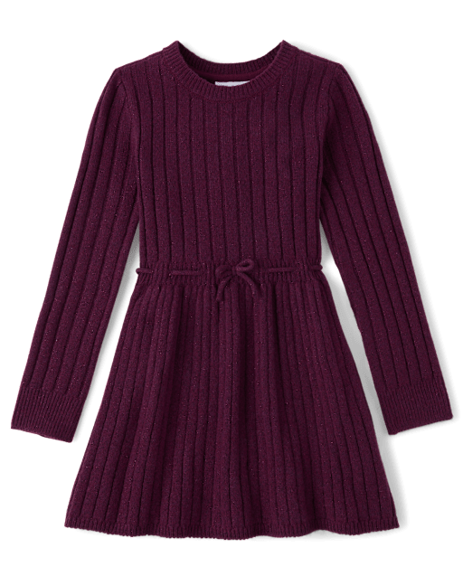 Girls Shimmer Ribbed Sweater Dress