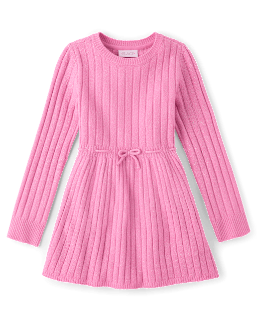 Girls Shimmer Ribbed Sweater Dress