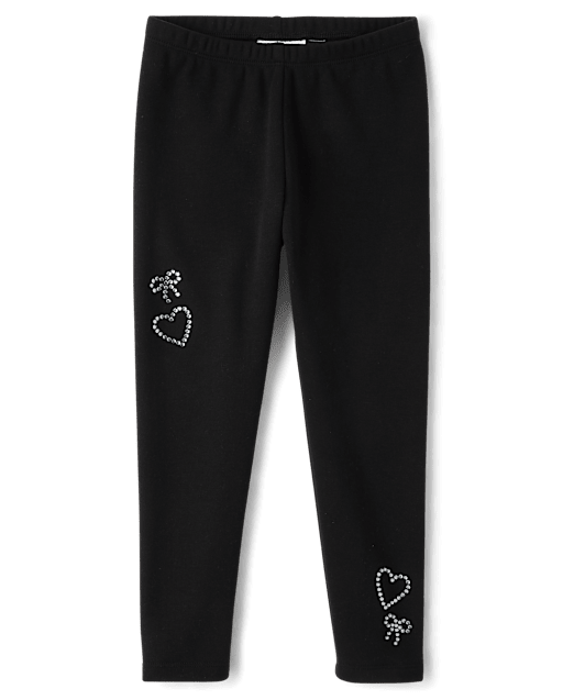 Girls Rhinestone Heart Winter Warm Leggings
