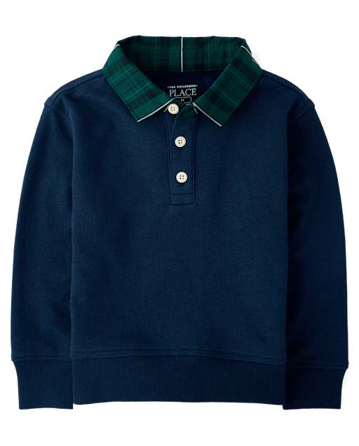 Baby And Toddler Boys Plaid Collar French Terry Rugby Polo