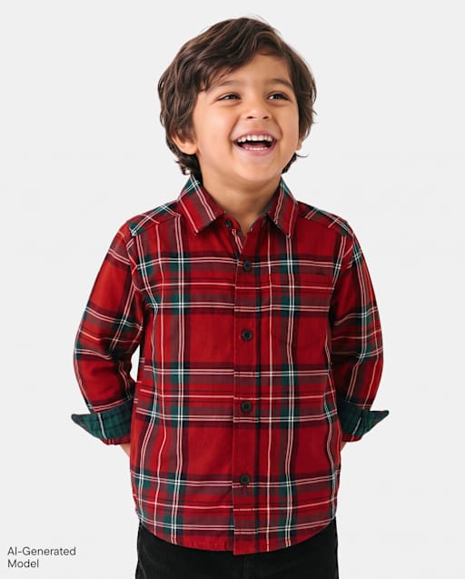 Baby And Toddler Boys Plaid Poplin Button Up Shirt