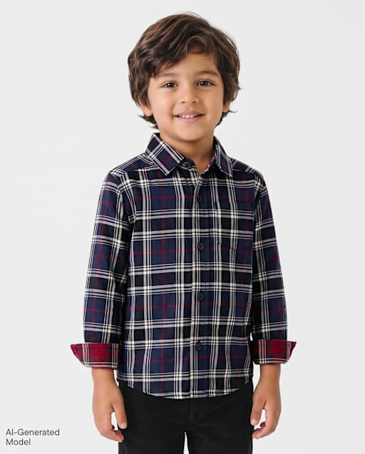 Baby And Toddler Boys Plaid Poplin Button Up Shirt
