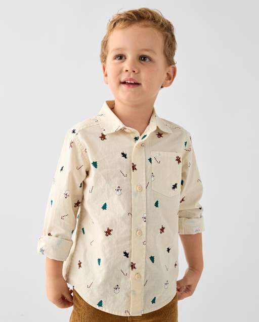 Baby And Toddler Boys Christmas Poplin Button Up Shirt