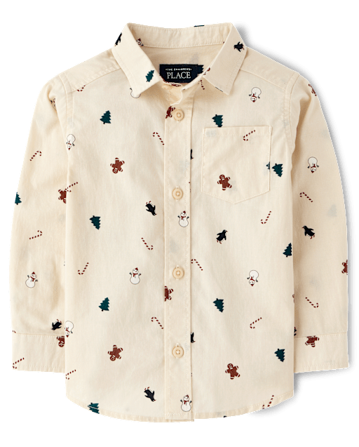 Baby And Toddler Boys Christmas Poplin Button Up Shirt