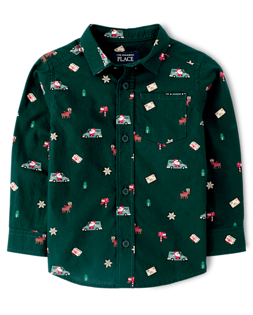 Baby And Toddler Boys Christmas Poplin Button Up Shirt