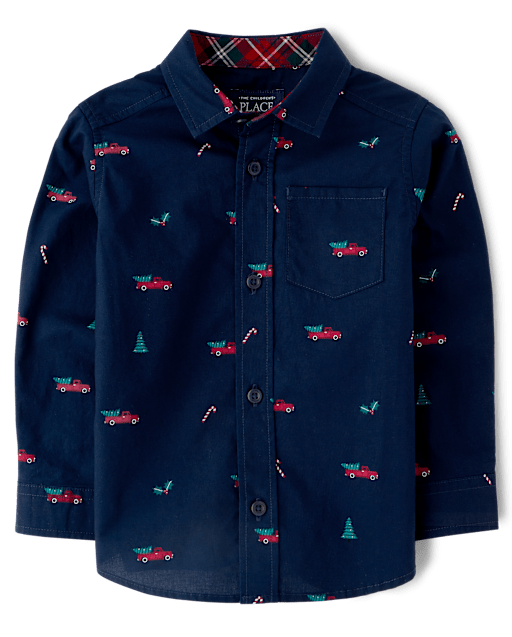 Baby And Toddler Boys Christmas Poplin Button Up Shirt
