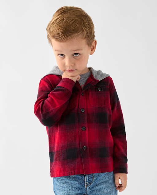 Baby And Toddler Boys Plaid Flannel Hooded Button Up Shirt