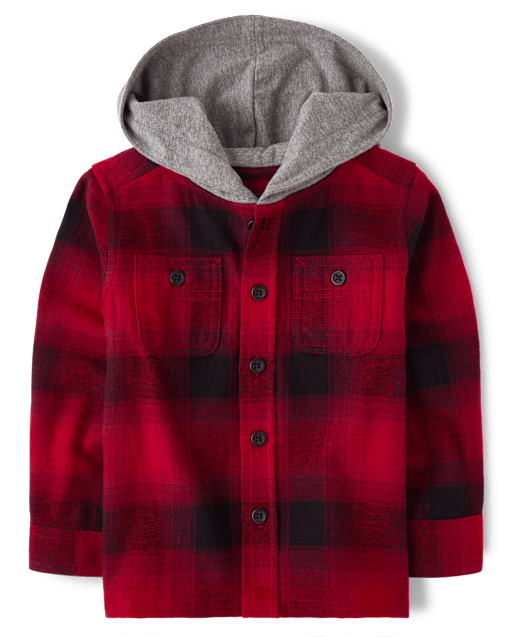Baby And Toddler Boys Plaid Flannel Hooded Button Up Shirt
