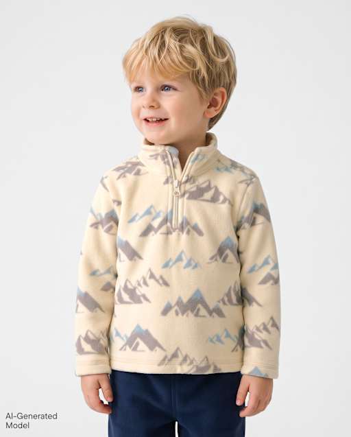 Pull à col zippé en microfibre polaire imprimée pour petit garçon