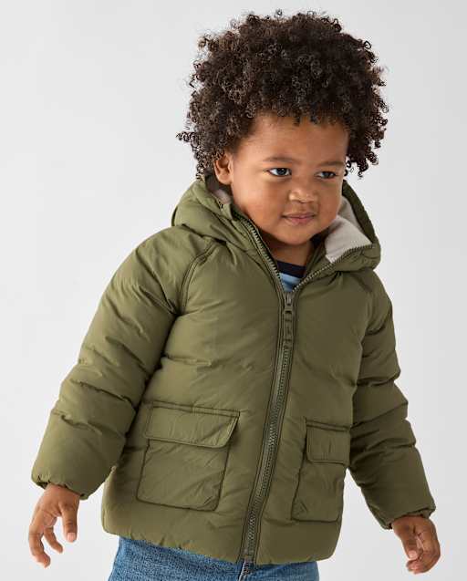 Toddler Boys Microfleece Lined Hooded Puffer Jacket