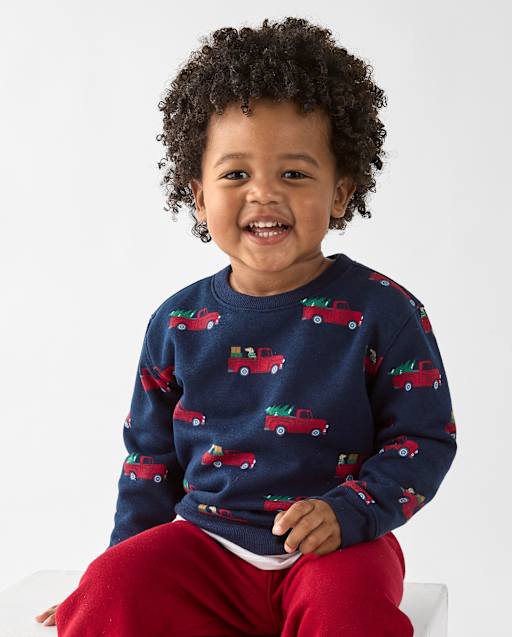Toddler Boys Christmas Truck Premium Fleece Sweatshirt