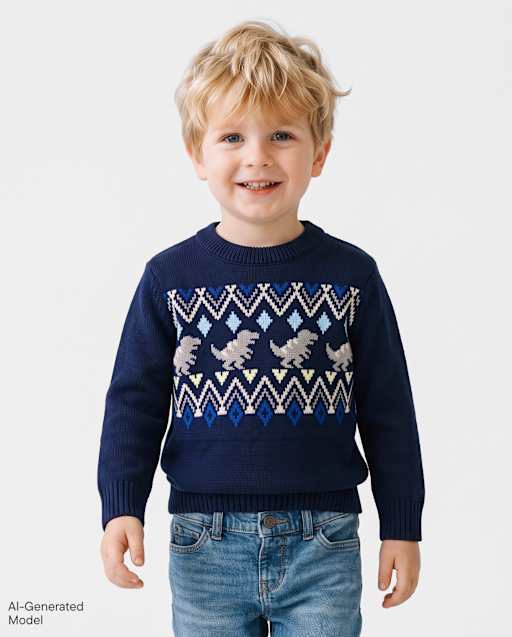 Toddler Boys Dino Fairisle Sweater