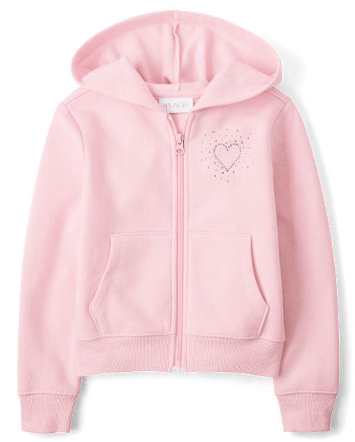 Girls Rhinestone Icon Premium Fleece Zip Up Hoodie