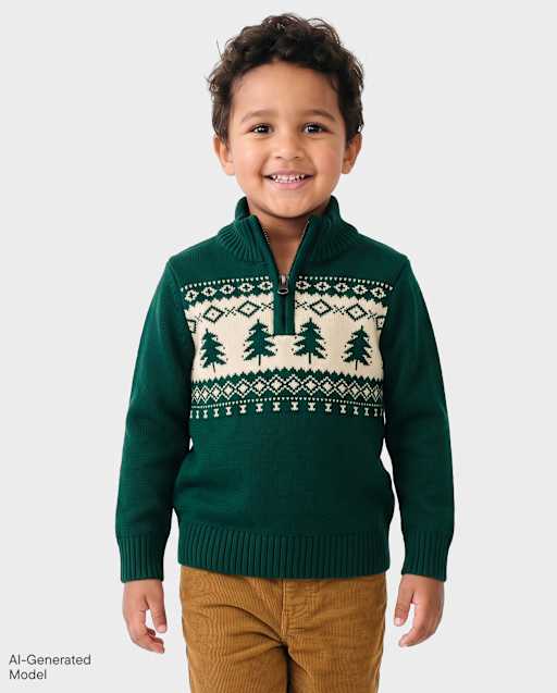 Toddler Boys Christmas Fairisle Quarter Zip Sweater