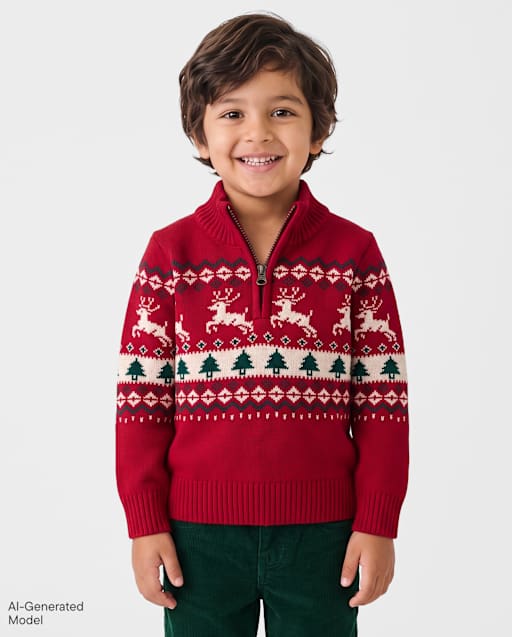 Toddler Boys Christmas Fairisle Quarter Zip Sweater
