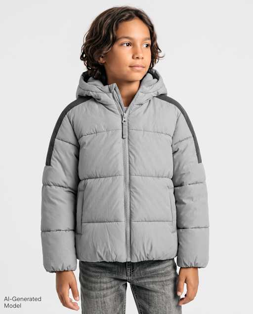 Boys Pieced Microfleece Lined Hooded Puffer Jacket