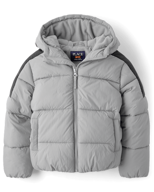 Boys Pieced Microfleece Lined Hooded Puffer Jacket