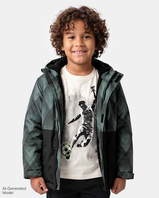 Boys Print Colorblock Microfleece Lined Snow Jacket