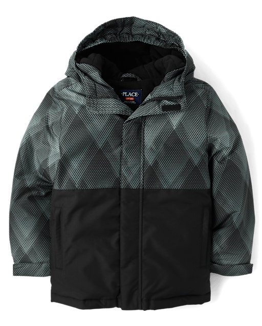 Veste de ski imprimée à blocs de couleurs pour garçon, doublée en microfibre polaire