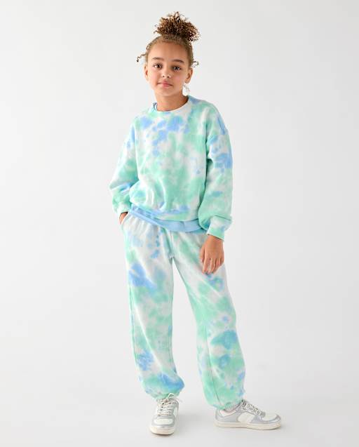 Girls Tie Dye Premium Fleece Baggy Jogger Pants