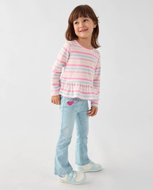 Toddler Girls Embroidered Heart Flare Jeans
