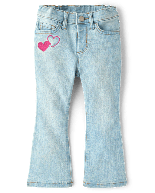 Toddler Girls Embroidered Heart Flare Jeans