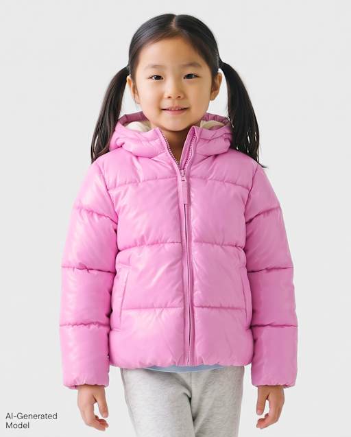 Girls High Shine Microfleece Lined Hooded Puffer Jacket