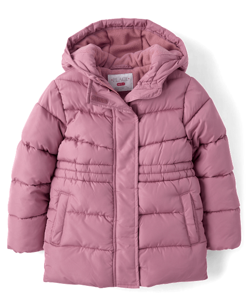 Girls Microfleece Lined Hooded Mid Length Puffer Jacket